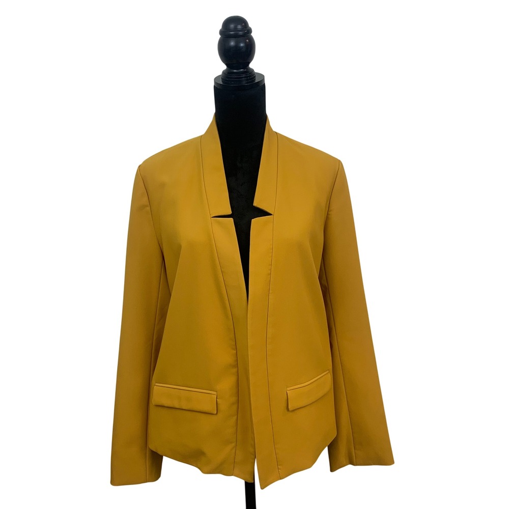 7th Avenue New York & Company Women's L Mustard Yellow Open Front Blazer Preppy